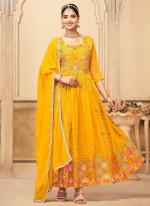 Faux Georgette Mustard Party Wear Embroidery Work Readymade Anarkali Suit